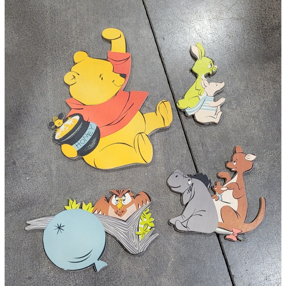 Vintage Disney Winnie the Pooh 4 Characters Cardboard Nursery Wall Hanging Art